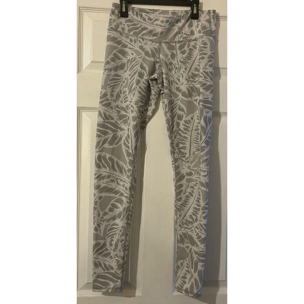 Alo Yoga High Waist Airlift Leggings Gray White Tropical Patterns Women's Small